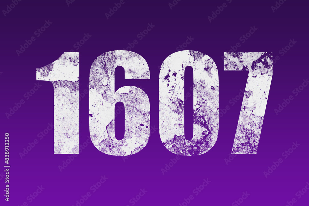 flat white grunge number of 1607 on purple background. flat white grunge number of 1607 on purple background.