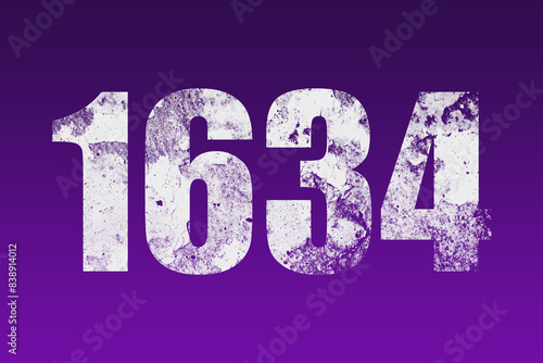 flat white grunge number of 1634 on purple background. 