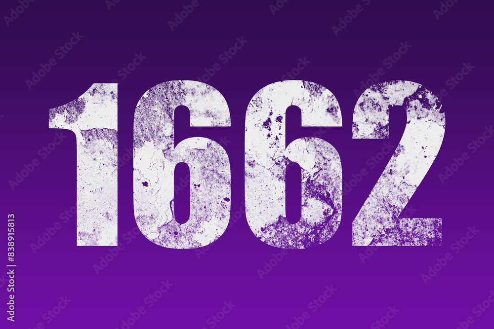 flat white grunge number of 1662 on purple background. flat white grunge number of 1662 on purple background.