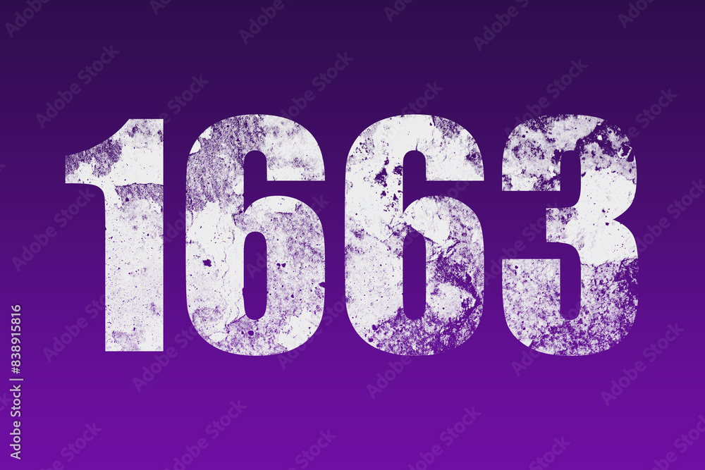 flat white grunge number of 1663 on purple background. flat white grunge number of 1663 on purple background.