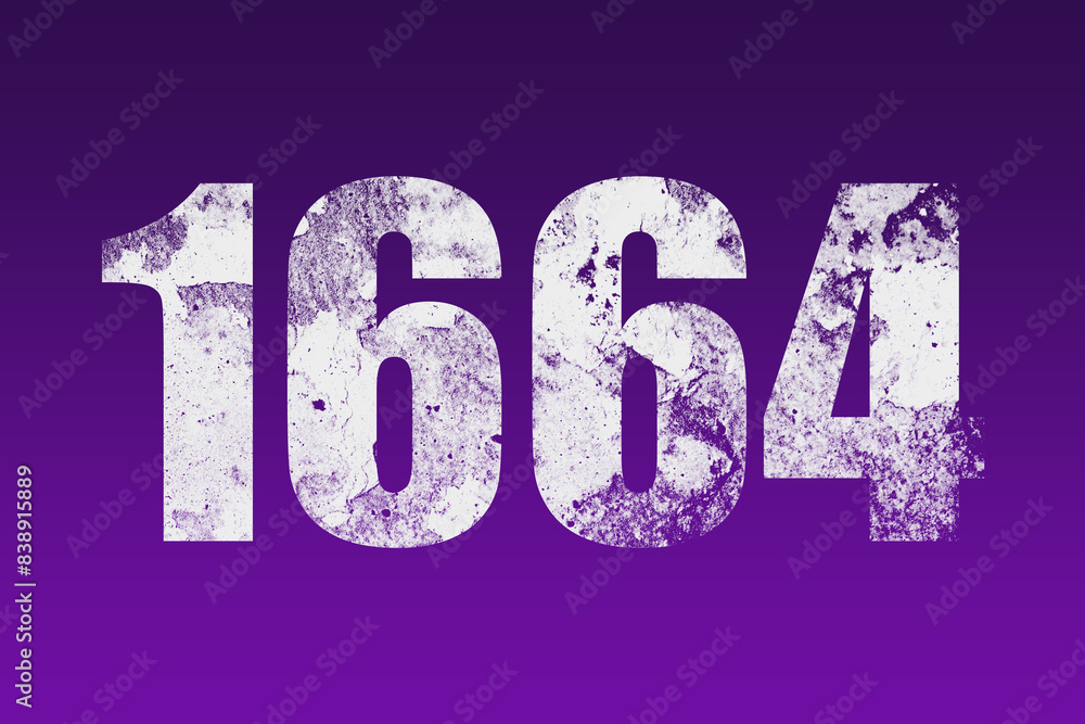 flat white grunge number of 1664 on purple background. flat white grunge number of 1664 on purple background.