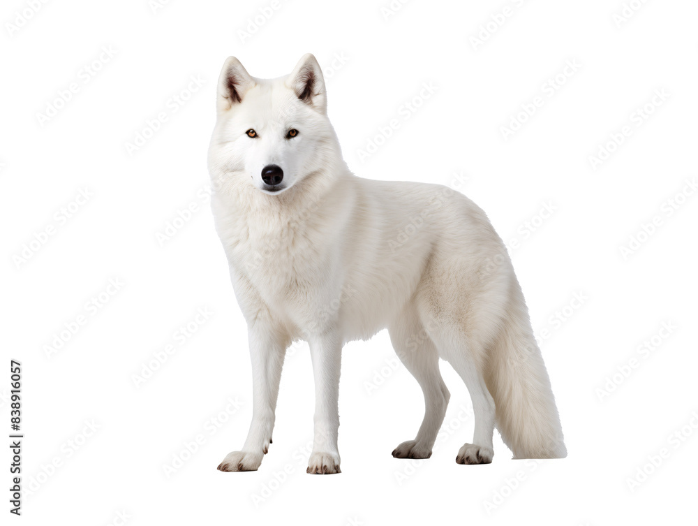 a white wolf standing on a white background a white wolf standing on a white background