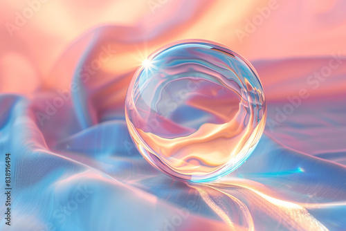 glass sphere with a colorful rainbow gradient  soft blurred light and shadows  product design  copy space