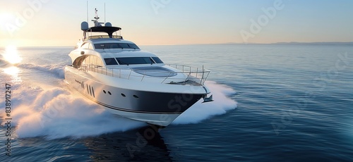 Luxury speed boat cruising on the ocean. Yacht on the sea photo