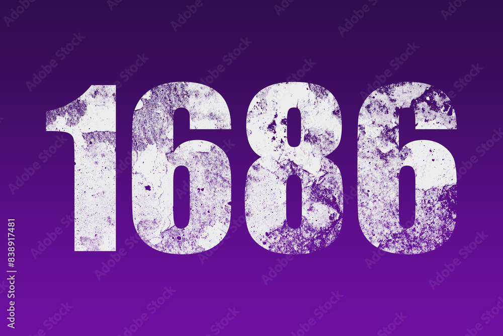 flat white grunge number of 1686 on purple background. flat white grunge number of 1686 on purple background.