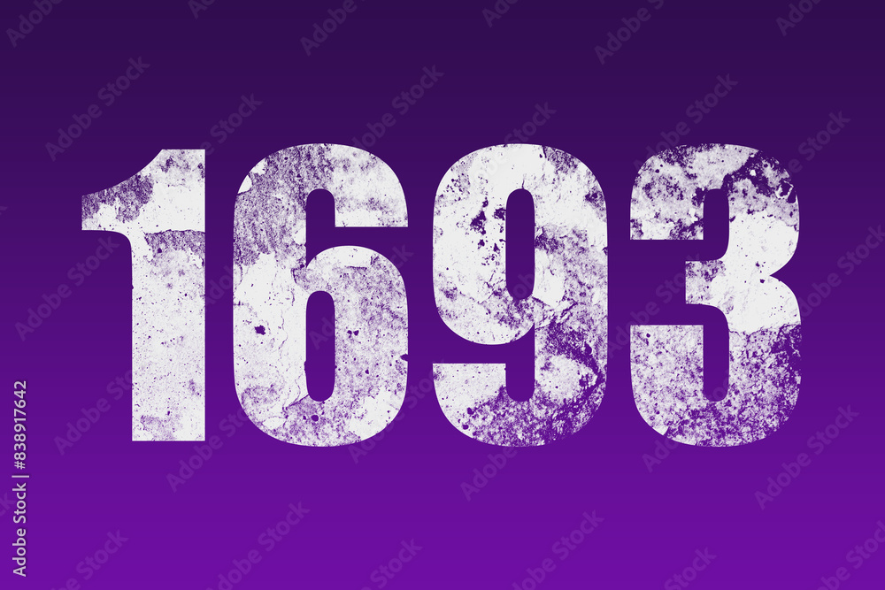 flat white grunge number of 1693 on purple background. flat white grunge number of 1693 on purple background.