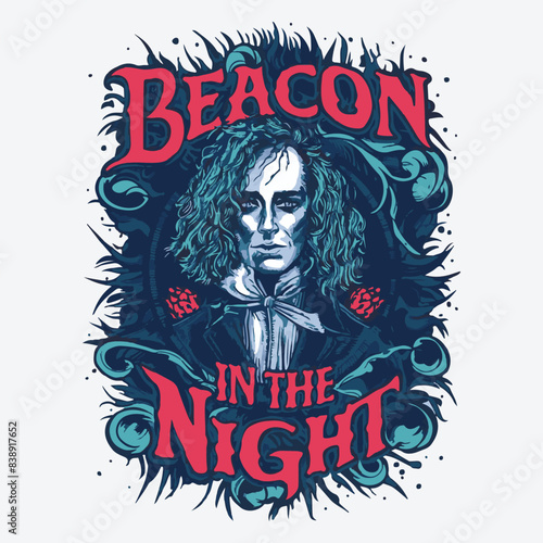 Beacon In The Night T-Shirt Design. Tortured Poet Gothic  Vector