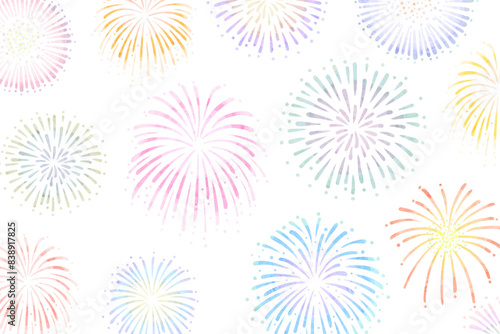 花火の水彩画イラスト背景フレーム