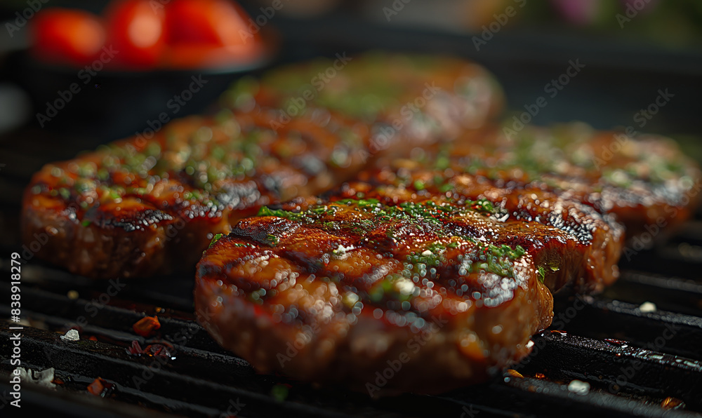 Pieces of meat cooked on the grill. Pieces of meat cooked on the grill.