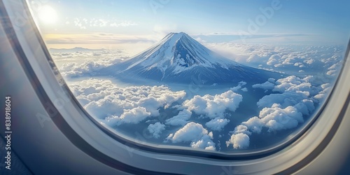 Dreams take flight: The special airplane window captures a vivid, close encounter with Mount Fuji © saichon