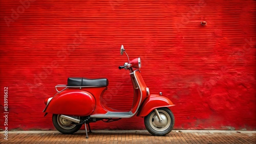 Vintage Red Scooter by a Red Wall