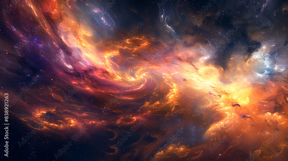 Naklejka premium Abstract background resembling the celestial drift of cosmic phenomena, with wisps of ethereal light and shadow dancing gracefully across a star-studded expanse