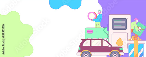 Vector Internet operation hand-drawn illustration of people getting discounts for refueling their cars
