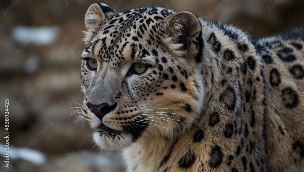 Obraz premium : The intricate patterns adorning the sleek fur of a prowling snow leopard