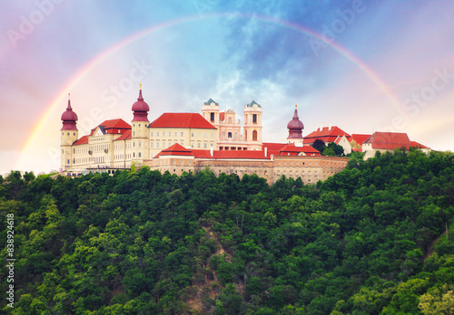 Austria, rainbow over stift abbey Goettweig photo