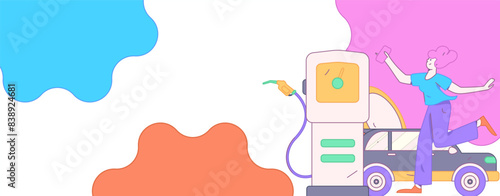 Vector Internet operation hand-drawn illustration of people getting discounts for refueling their cars
