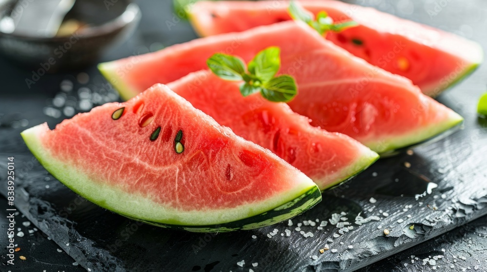 Fresh sliced watermelon wooden background Fresh sliced watermelon wooden background