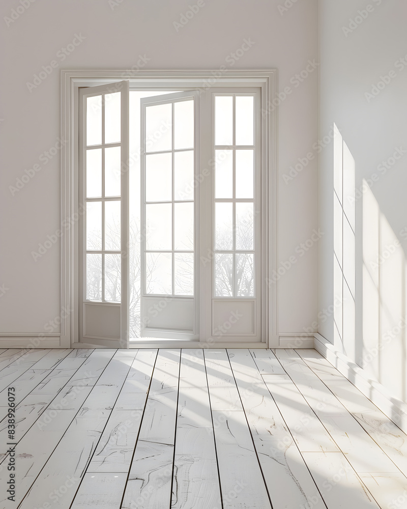 Empty white room with lights and shadows of window mock up Empty white room with lights and shadows of window mock up