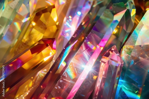 A closeup of colorful crystal prism light rays in a multicolored style