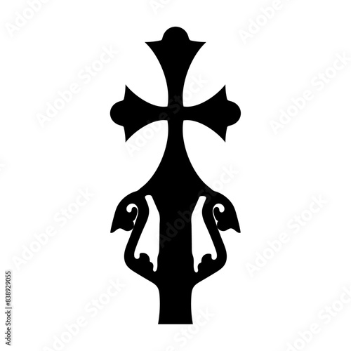 Unique hand cross, ornamental form, animalistic symbol
