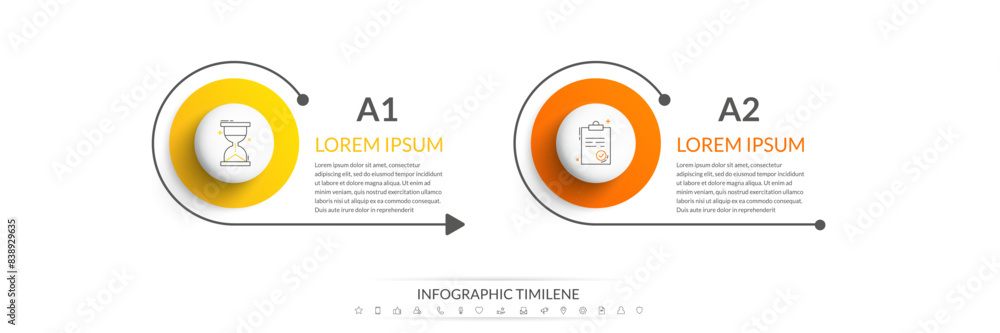 vector button timeline infographic, diagram chart,... Business vector infographics with two circles and arrows. Timeline ...