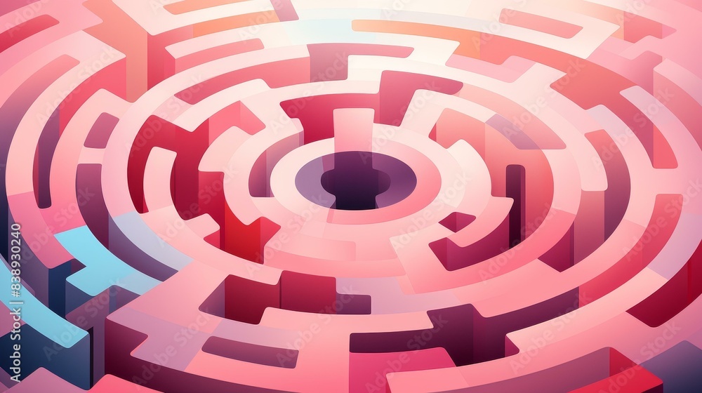Dive into an elegant labyrinth with a flat illustration featuring soft tones, intricate paths, high definition, and sophisticated design.