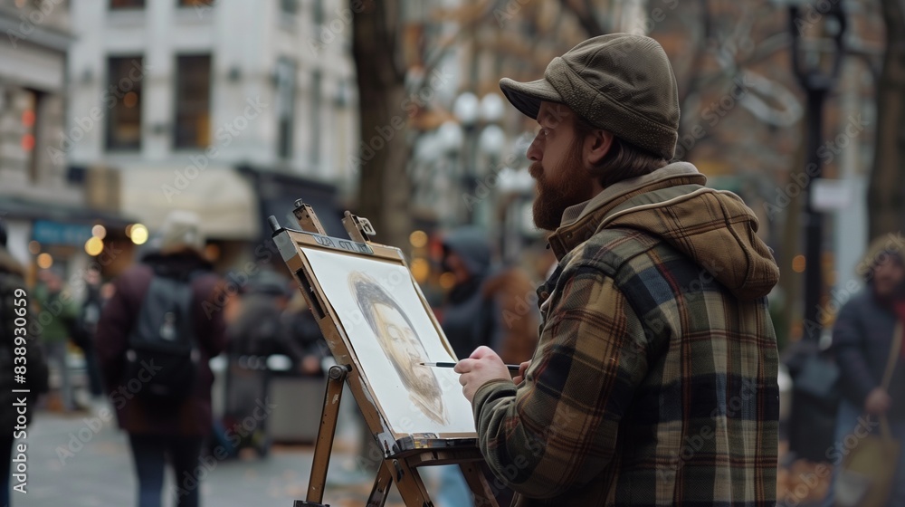 A street artist sketching portraits for passersby. A street artist sketching portraits for passersby.