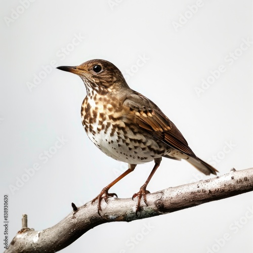 American queer thrush bird on a branch against a white background