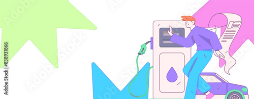 Vector Internet operation hand-drawn illustration of people getting discounts for refueling their cars
