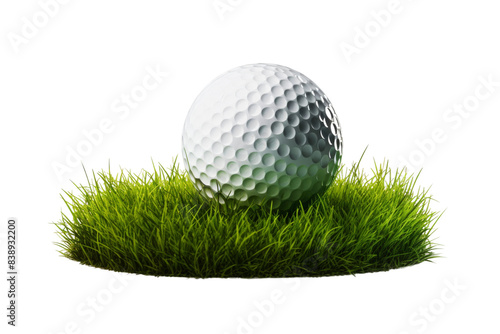 Serene Golf Harmony: A Golf Ball Rests Upon a Verdant Green Meadow on a White or Clear Surface PNG Transparent Background.