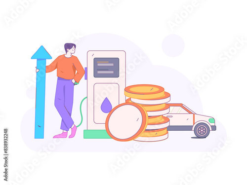 Vector Internet operation hand-drawn illustration of people getting discounts for refueling their cars
