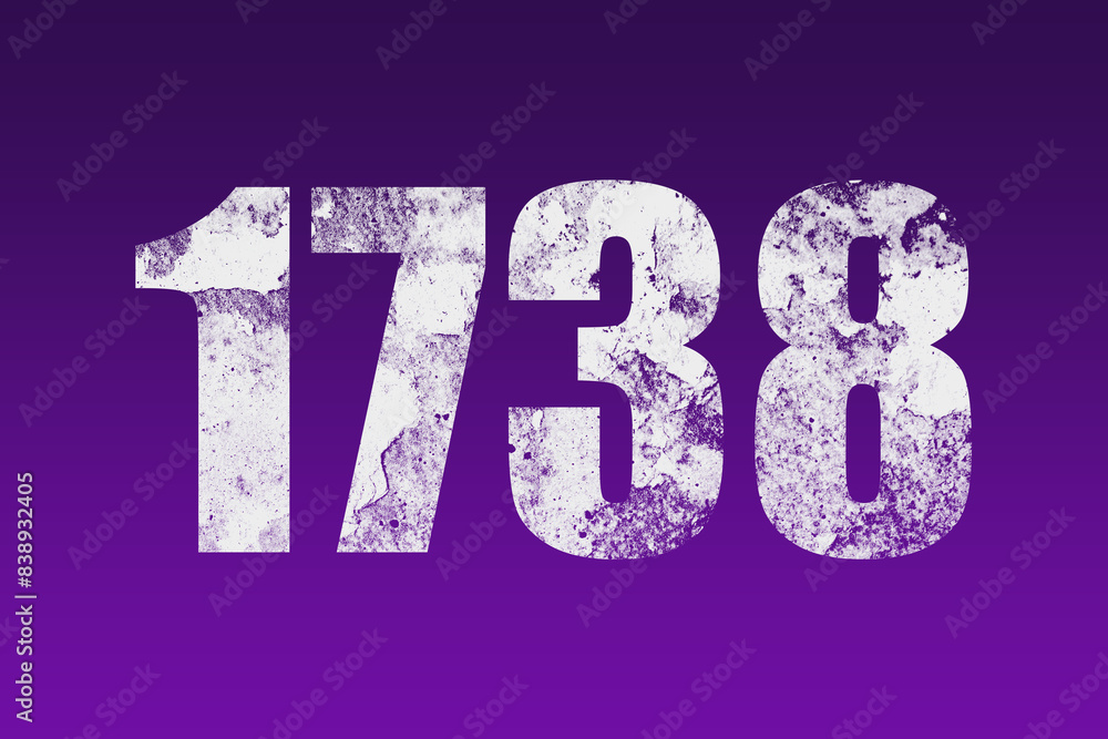 flat white grunge number of 1738 on purple background. flat white grunge number of 1738 on purple background.