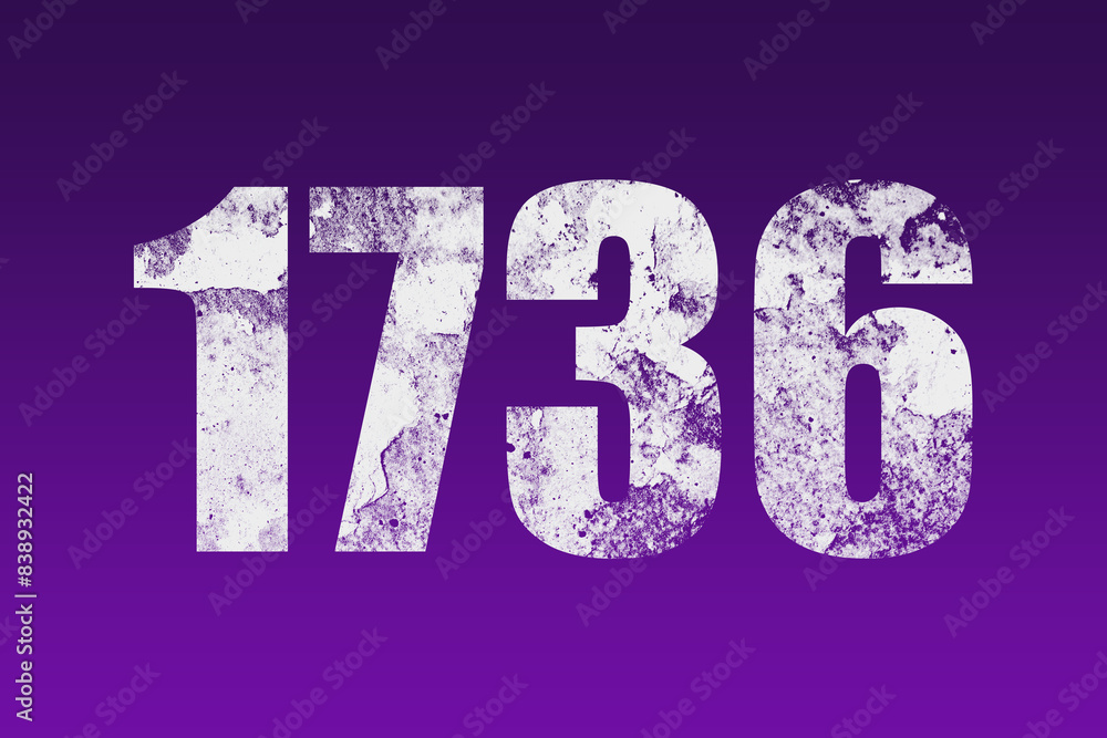 flat white grunge number of 1736 on purple background. flat white grunge number of 1736 on purple background.