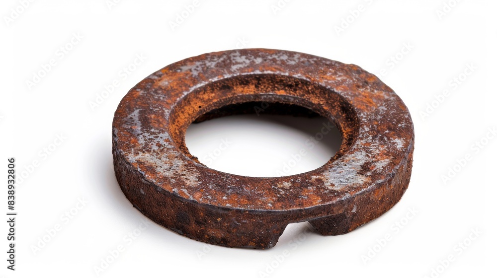 rusty old metal washer on isolated white background, Material work concept for designer rusty old metal washer on isolated white background, Material work concept for designer