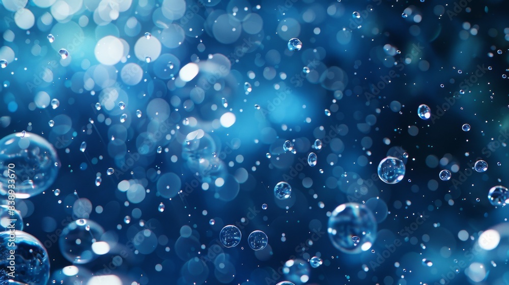Water bubble background. Oxygen air refreshing. Realistic liquid backdrop. Blue underwater, clean aqua drink Water bubble background. Oxygen air refreshing. Realistic liquid backdrop. Blue underwater, clean aqua drink