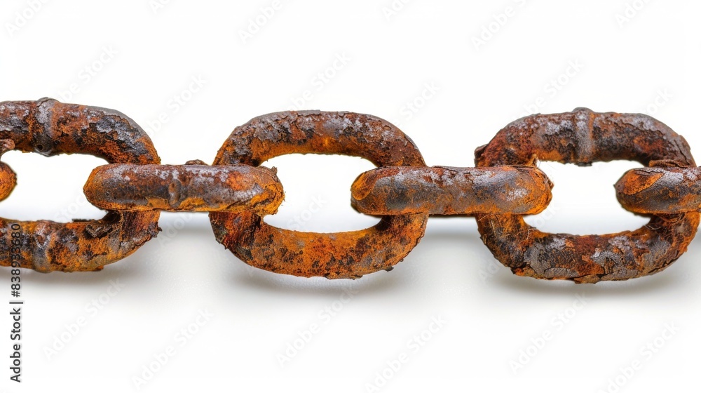 rusty old chain link on isolated white background, Material work concept for designer rusty old chain link on isolated white background, Material work concept for designer