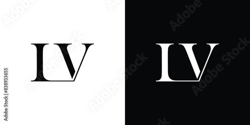 Abstract serif letter LV logo in black and white color for beauty and wedding design logo vector inspiration