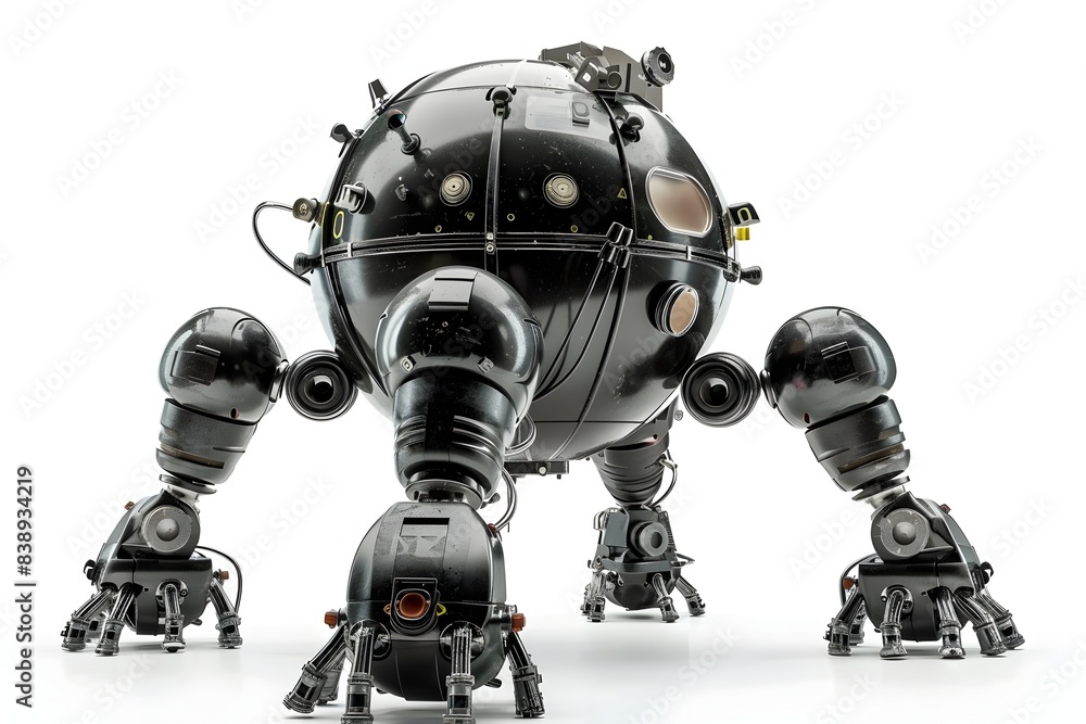 Photo of Futuristic Bomb Disposal Robot on White Background Photo of Futuristic Bomb Disposal Robot on White Background