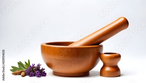 Mortar herb bowl isolated on white Background Generative Ai