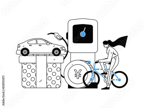 Vector Internet operation hand-drawn illustration of people getting discounts for refueling their cars
