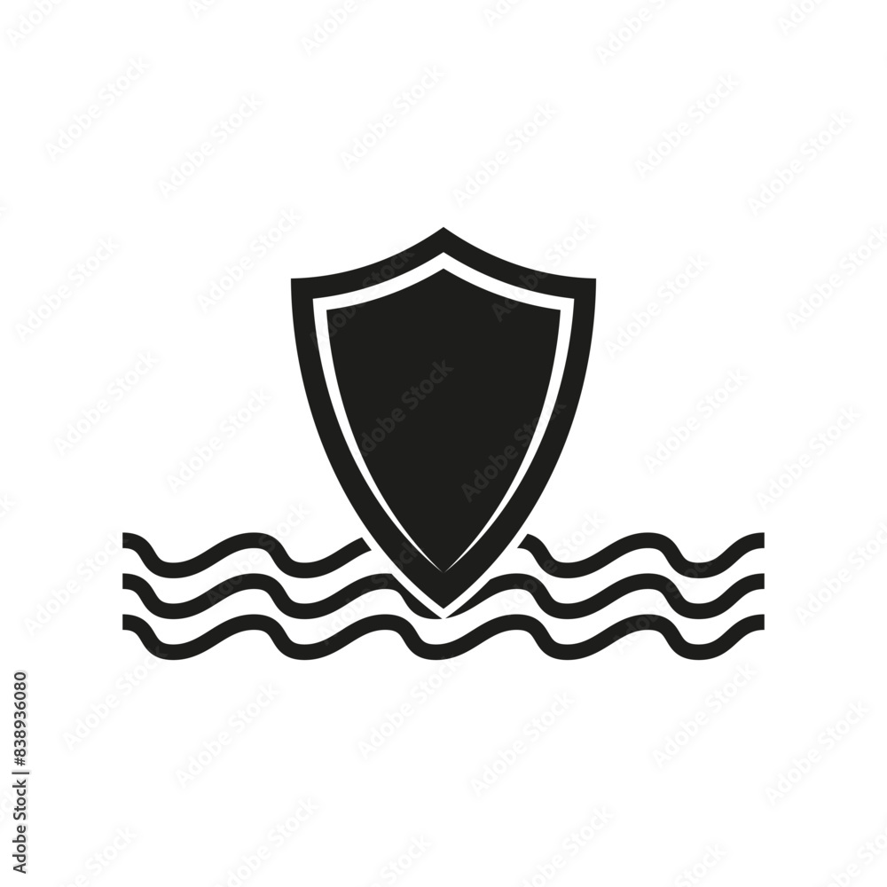 Shield with waves. Black and white. Vector protection symbol. Abstract design. Shield with waves. Black and white. Vector protection symbol. Abstract design.