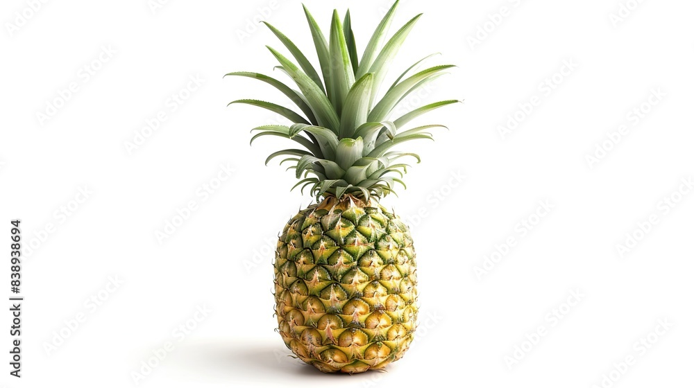 Fresh pineapple with freshly picked green leaves isolated on white background Fresh pineapple with freshly picked green leaves isolated on white background
