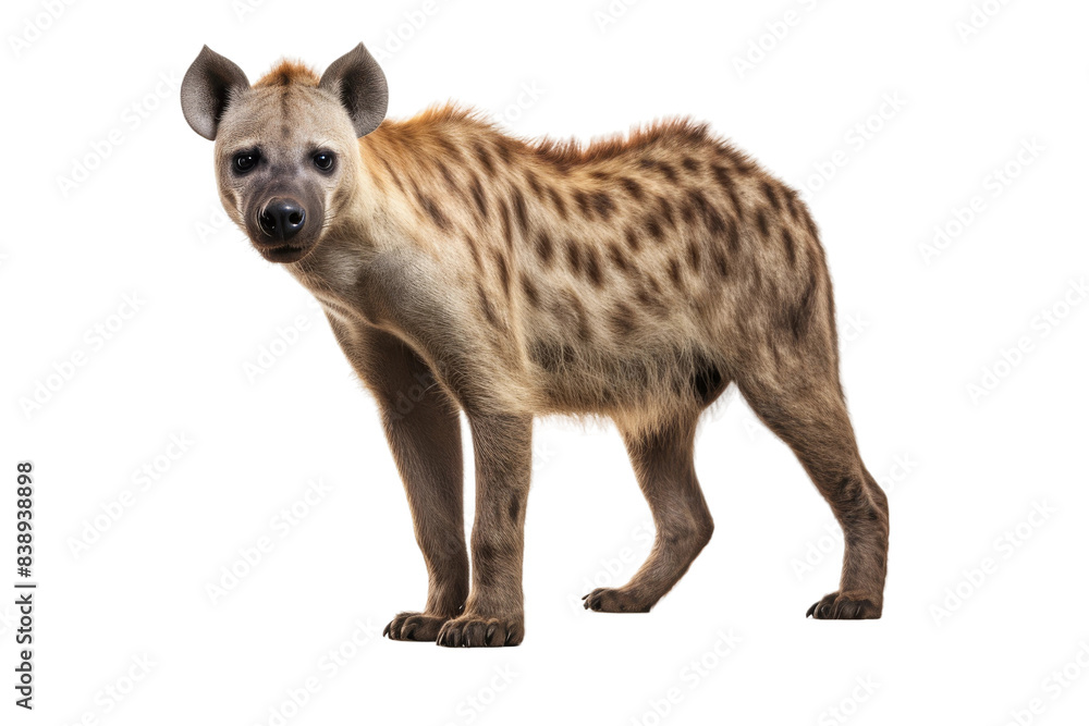 The Enigmatic Gaze of the Hyena on a White or Clear Surface PNG Transparent Background.. The Enigmatic Gaze of the Hyena on a White or Clear Surface PNG Transparent Background..