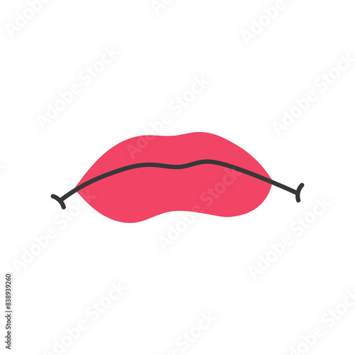 Sad red Lips Mouth Emotion Expression. Isolated vector illustration. Sadness and regret symbol