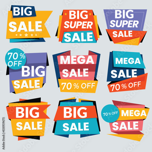 Realistic red price tags collection. Special offer or shopping discount label. Retail paper sticker. Promotional sale badge with text. Vector illustration.