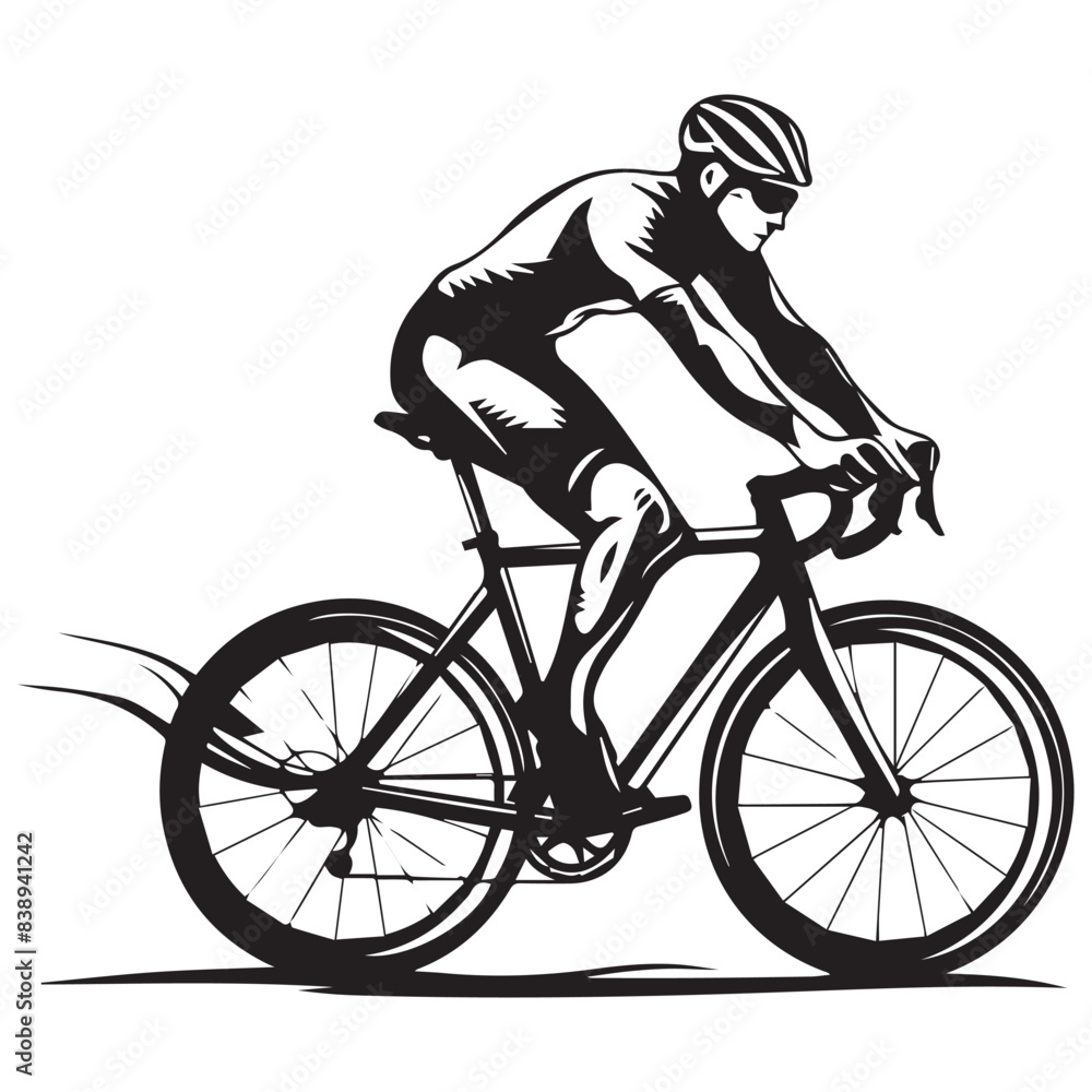 Fototapeta premium Cyclist riding mountain bike Vector illustration