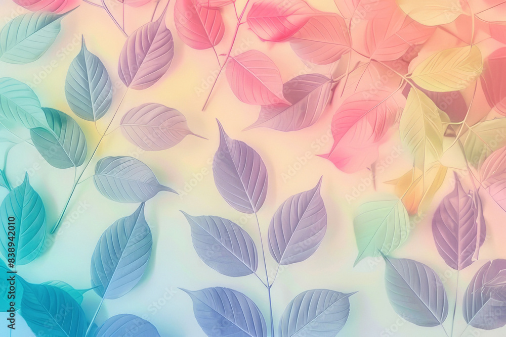 Soft pastel rainbow leaves background with vibrant, colorful foliage Soft pastel rainbow leaves background with vibrant, colorful foliage