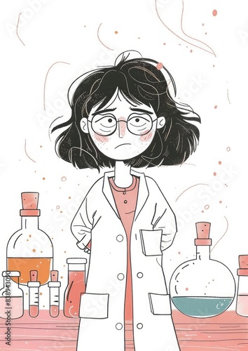 Scientist Illustration, Laboratory Art Print, Woman in Lab Coat, Chemistry Drawing, Science Themed Artwork, STEM Decor, Scientist Poster