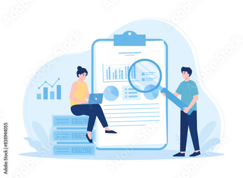 Activities that review company financial data concept flat illustration