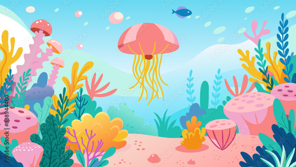 Vibrant Underwater Seascape with Jellyfish and Coral Reefs Vibrant Underwater Seascape with Jellyfish and Coral Reefs